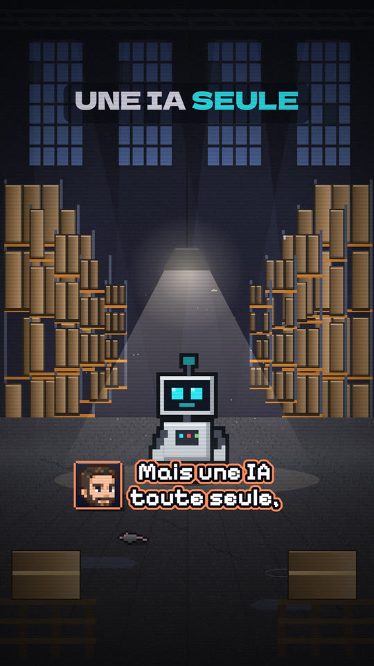 Un petit robot seul dans un entrepôt